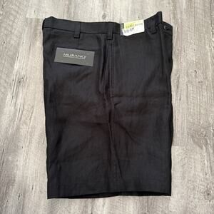 Murano 100% Linen Shorts Mens Sz 36 Black Flat Front 9” Inseam NEW